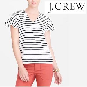 J CREW flutter sleeve striped‎ Plus Size XXL Top V Neck